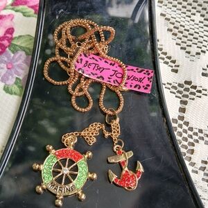 NWT Betsey Johnson Nautical Necklace Anchor And Ship Wheel Summer Vibes